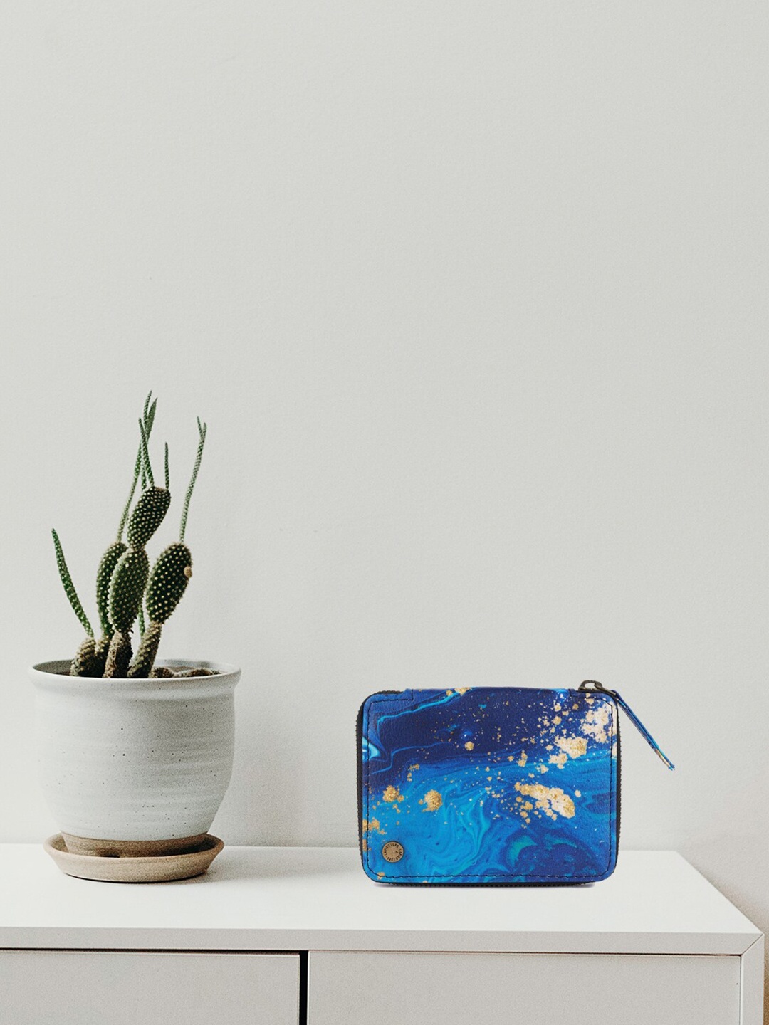 

Lapis O Lupo Blue & Gold-Toned Printed Foldover Clutch
