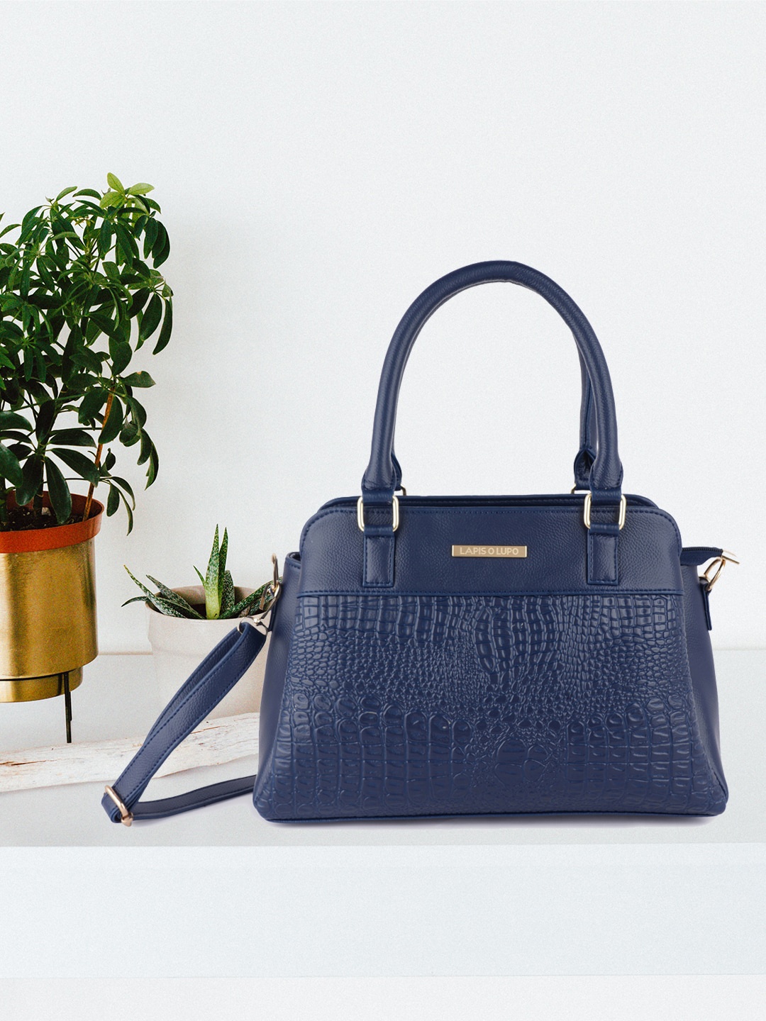 

Lapis O Lupo Blue Textured Structured Handheld Bag