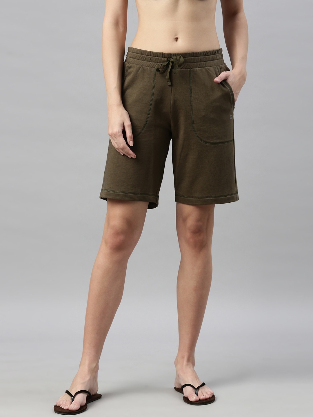 

Enamor Women Green Cotton Loose Fit Shorts