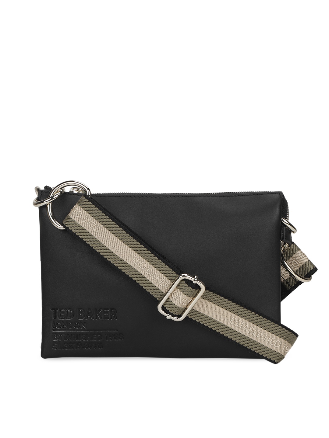 

Ted Baker Black Colourblocked Leather Structured Sling Bag with Applique