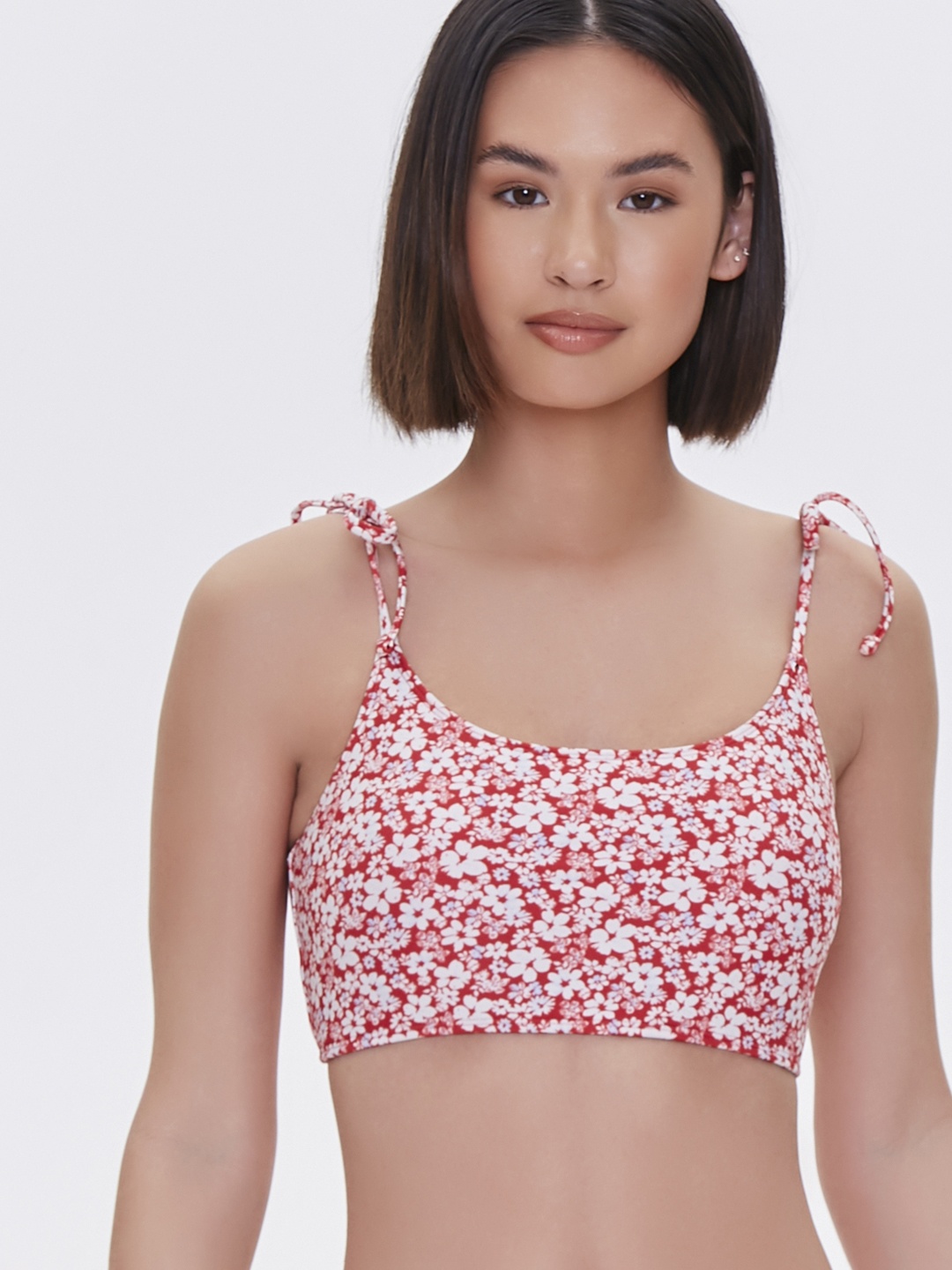 

FOREVER 21 Red Floral Print Bralette Crop Top