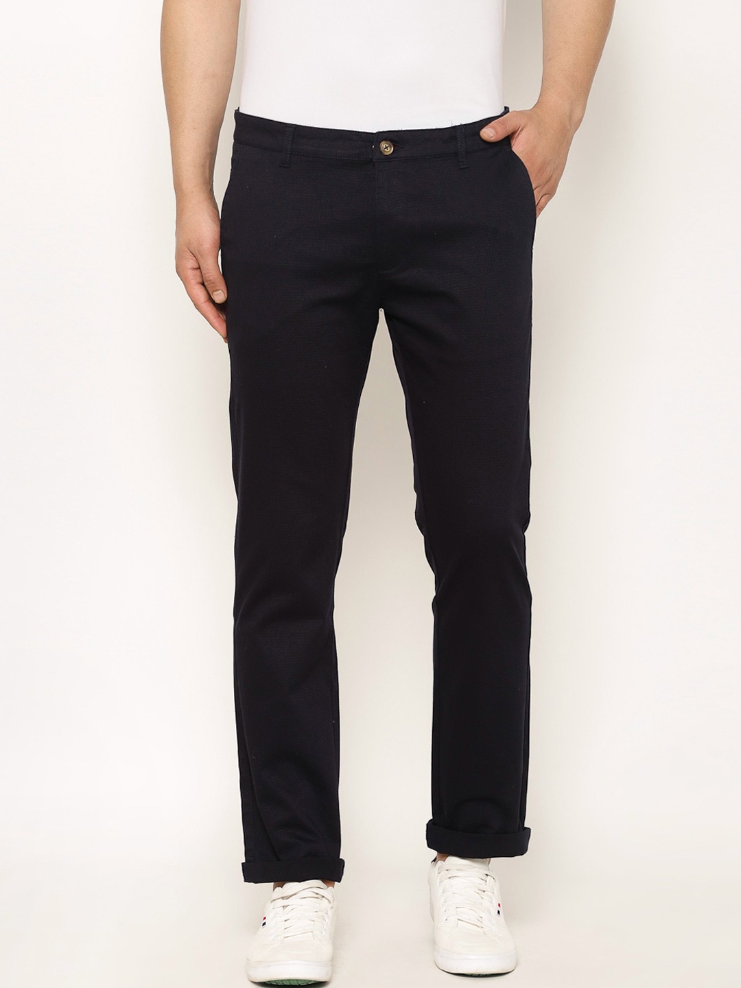 

TNG Men Navy Blue Slim Fit Solid Cotton Trousers