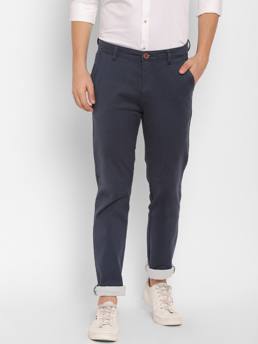 

TNG Men Blue Cotton Solid Slim Fit Trousers
