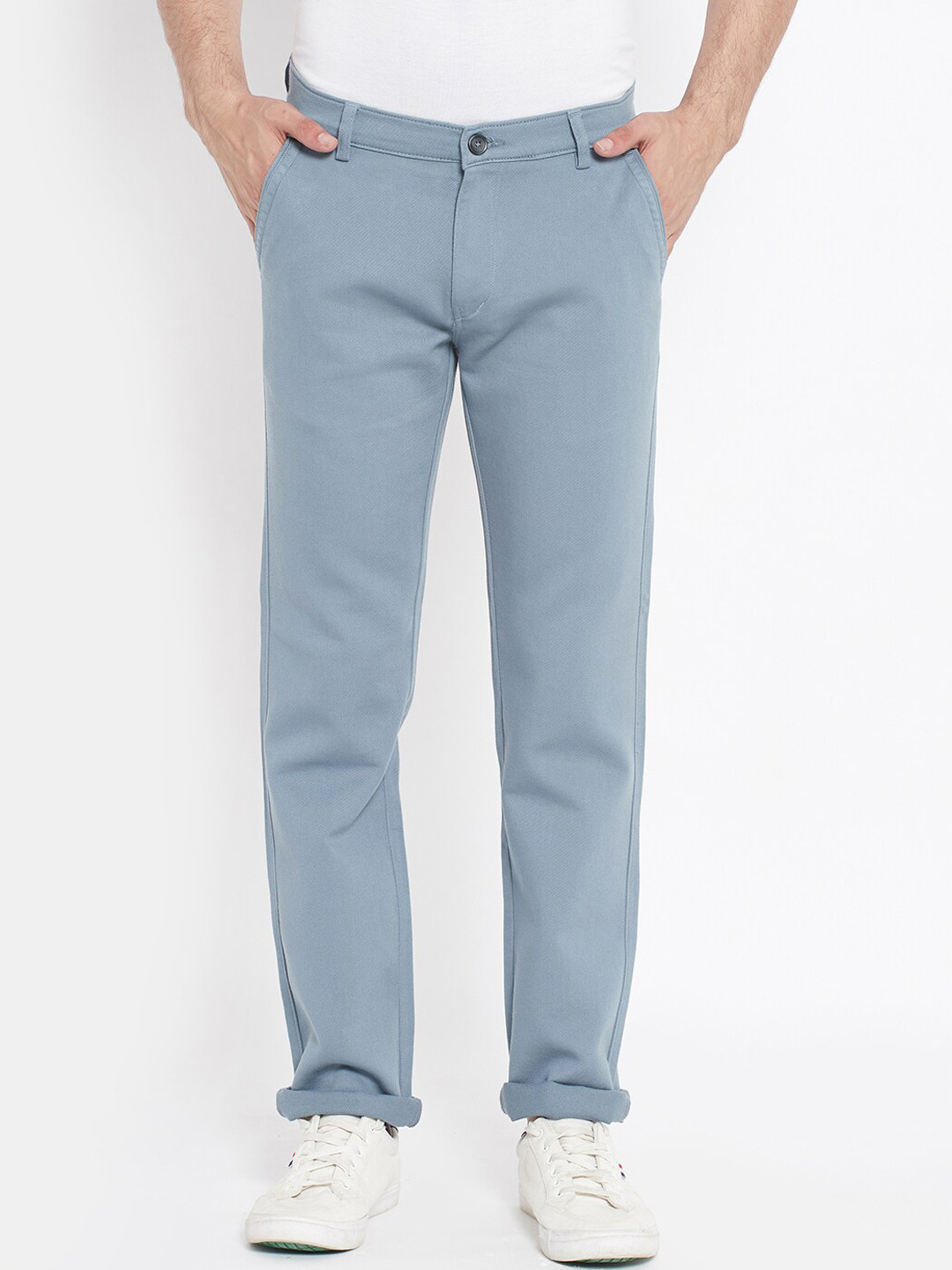 

TNG Men Blue Cotton Solid Slim Fit Trousers