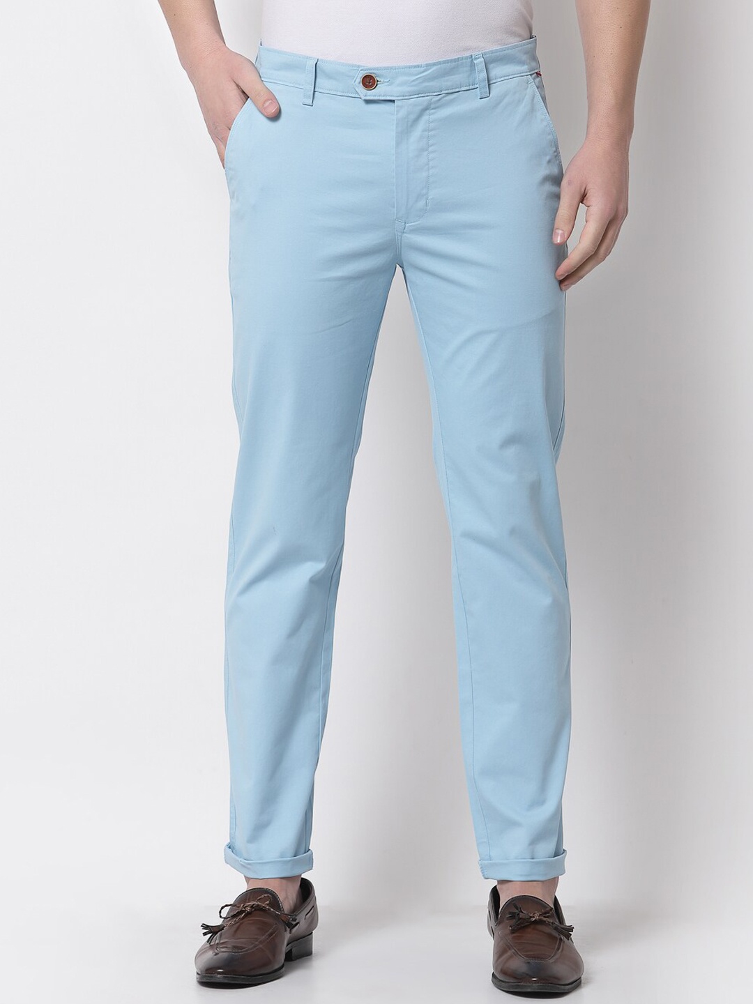 

TNG Men Blue Slim Fit Solid Cotton Chinos Trousers
