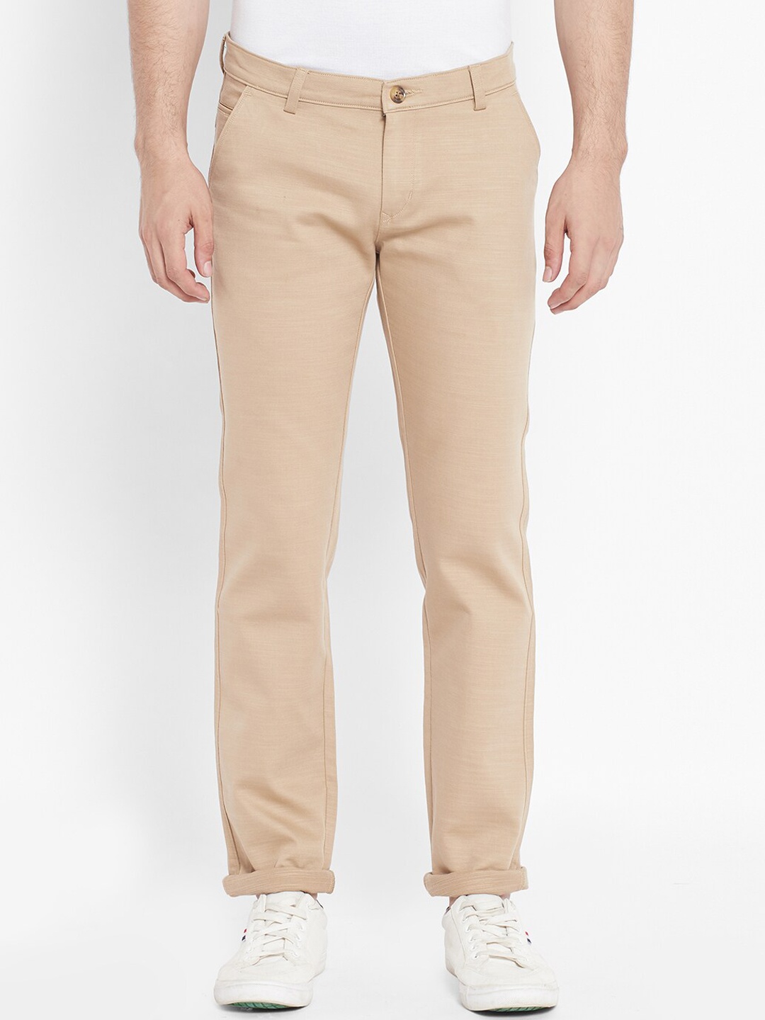 

TNG Men Khaki Cotton Solid Slim Fit Trousers