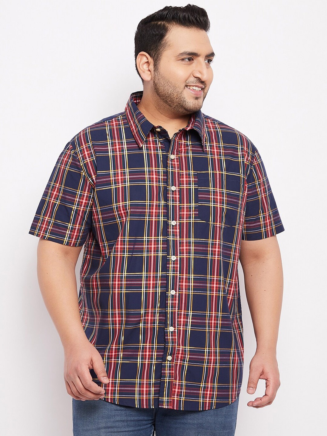 

bigbanana Men Plus Size Multi Color Classic Tartan Checks Cotton Casual Shirt