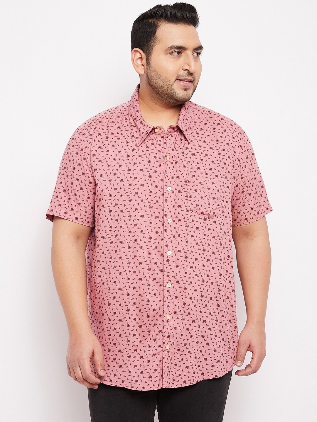 

bigbanana Men Plus Size Peach Classic Printed Casual Shirt