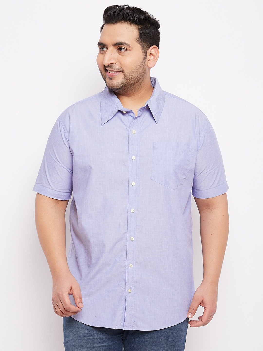 

bigbanana Men Plus Size Blue Cotton Casual Shirt