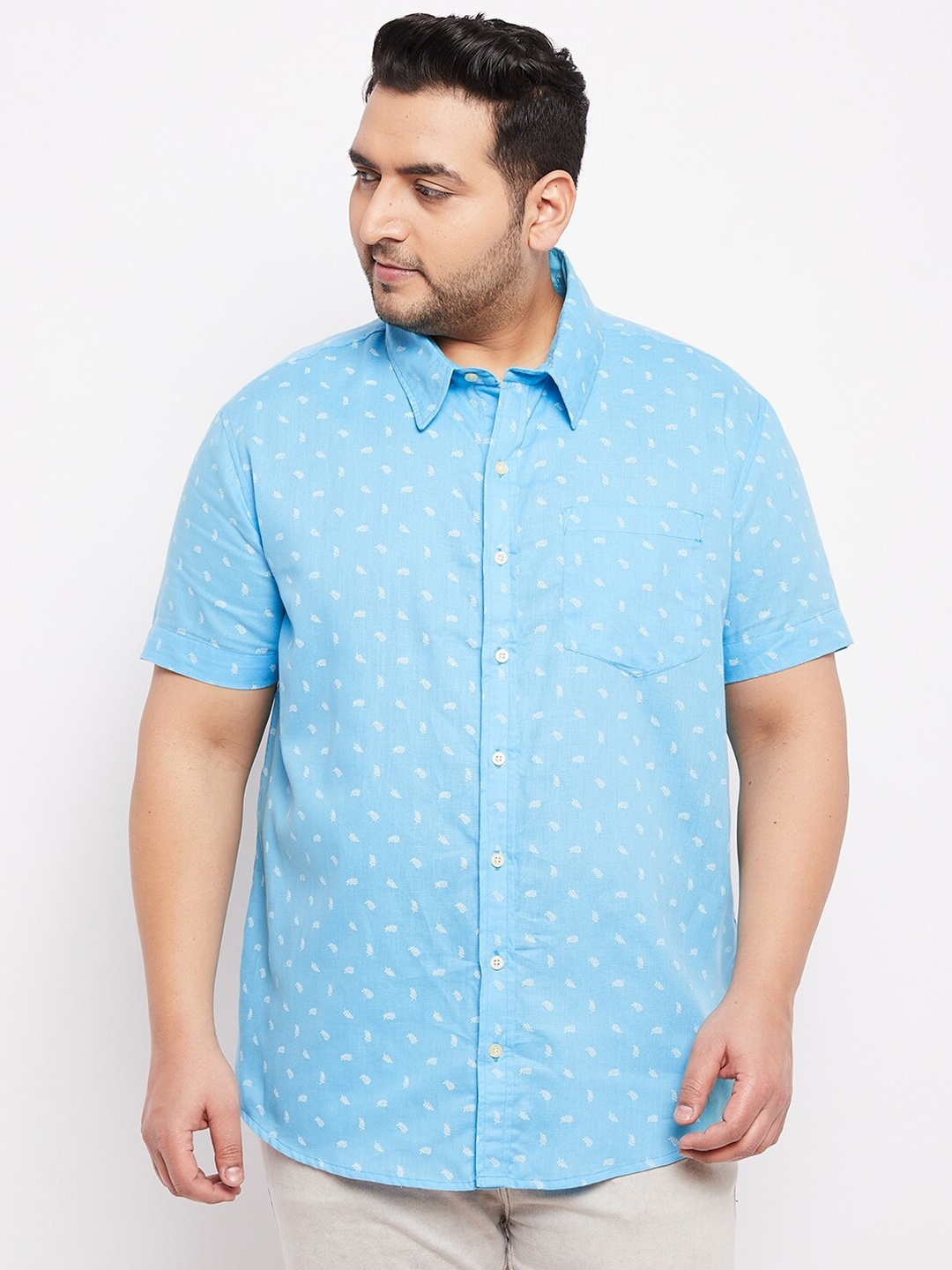 

bigbanana Men Plus Size Blue Classic Floral Printed Casual Shirt