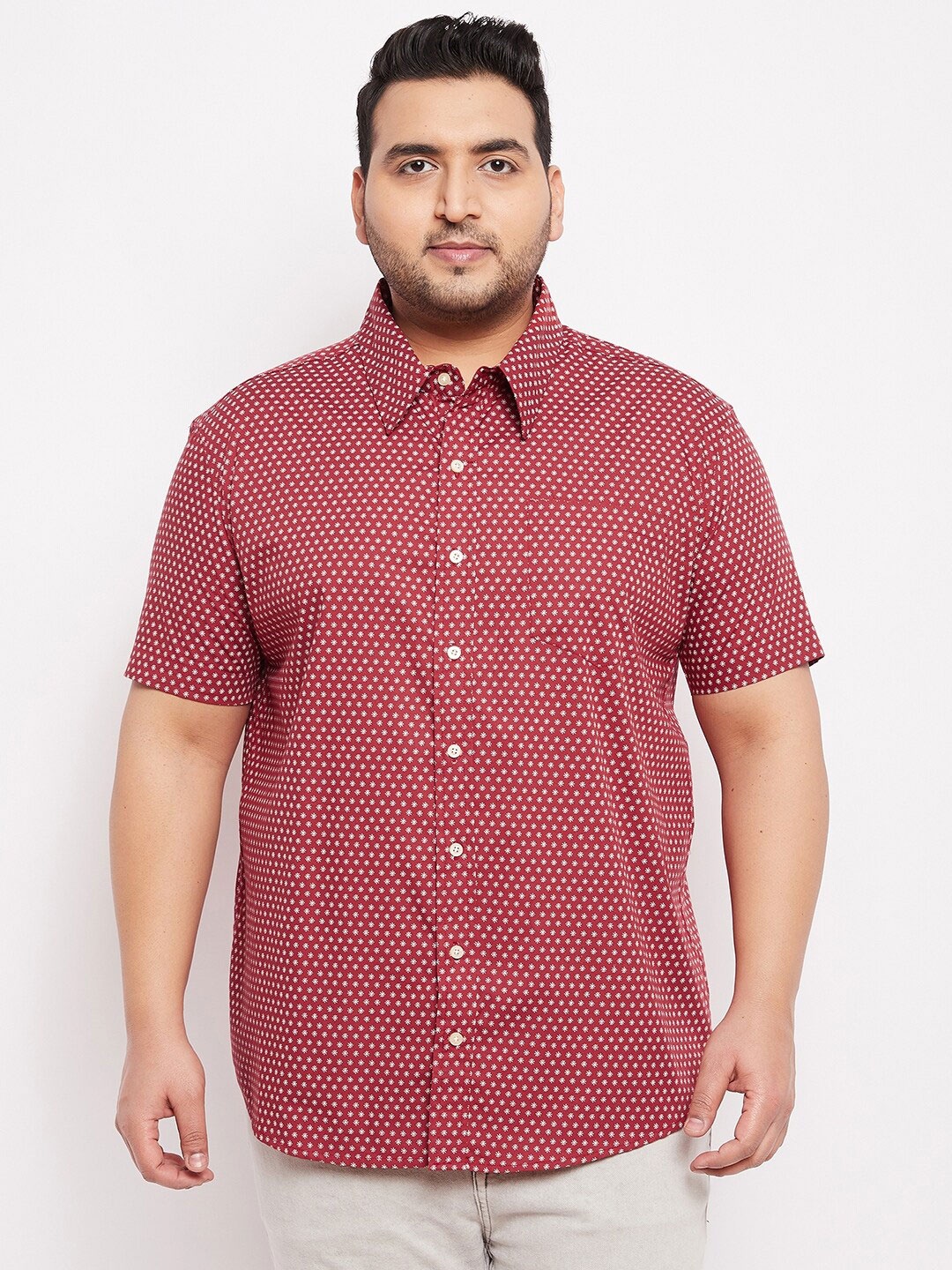 

bigbanana Men Plus Size Maroon Classic Printed Casual Shirt