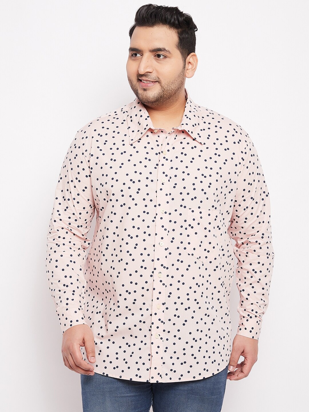 

bigbanana Men Plus Size Peach-Coloured Classic Floral Printed Casual Shirt