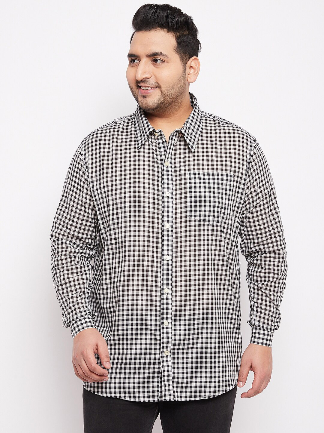 

bigbanana Men Plus Size Black & White Gingham Checked Cotton Casual Shirt, Multi