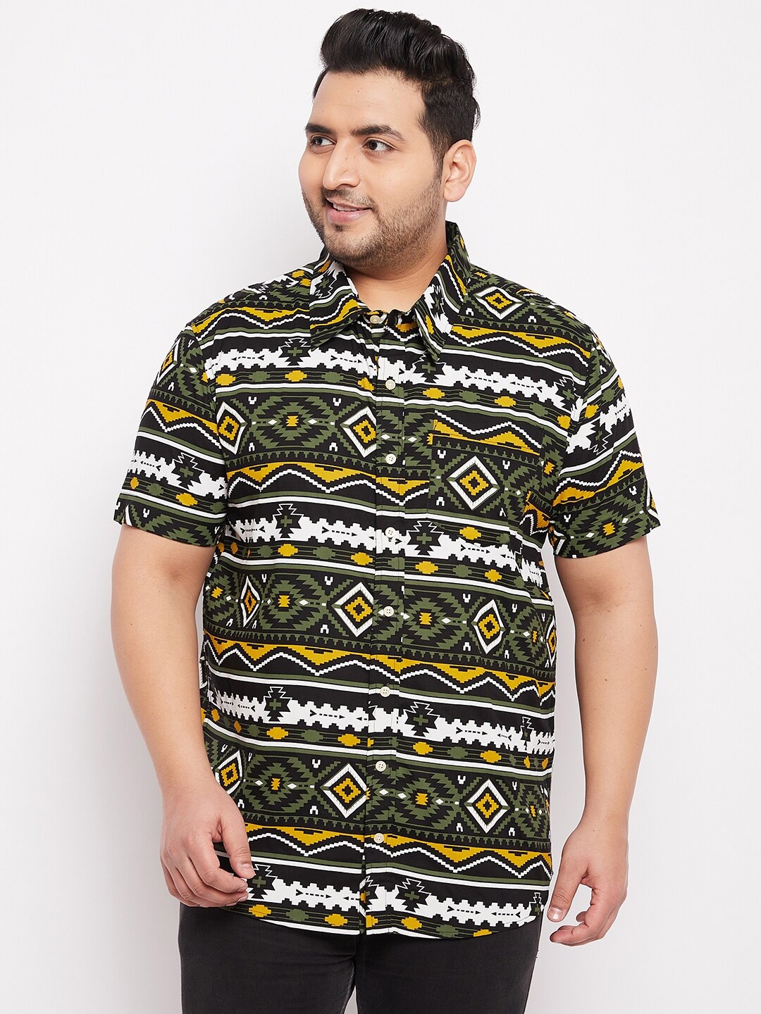 

bigbanana Plus Size Men Multi-Coloured Classic Printed Cotton Casual Shirt