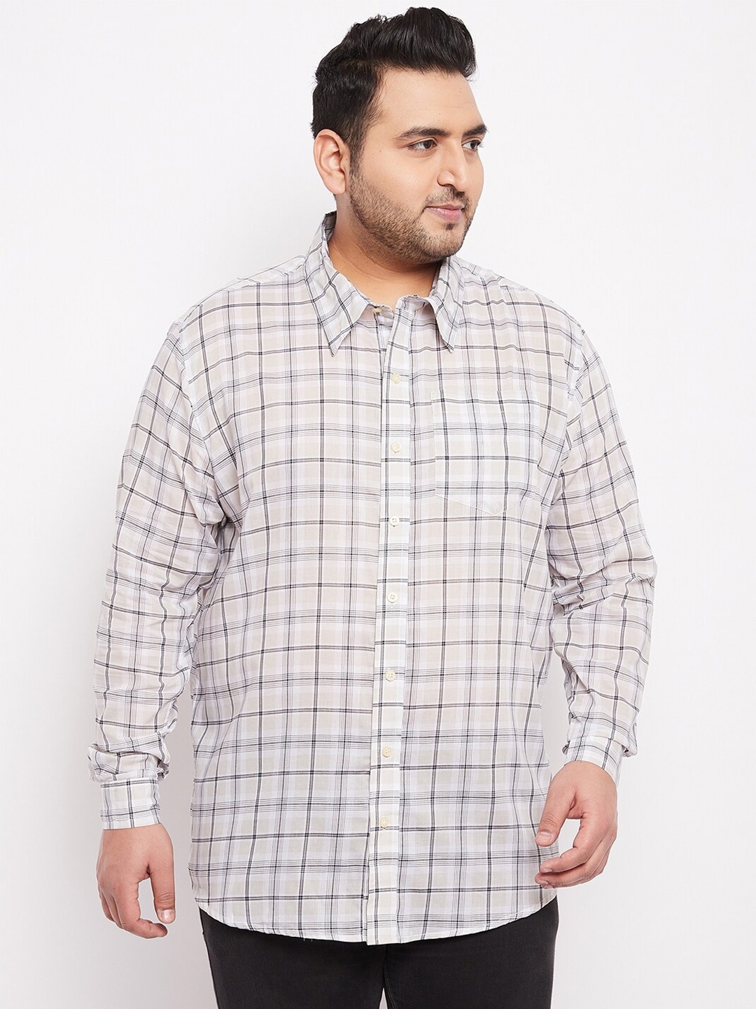 

bigbanana Plus Size Men Off White Classic Printed Cotton Casual Shirt