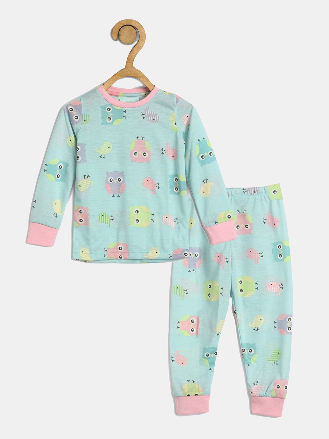 

Wyld Sprog Girls Sea Green & Pink Printed Night Suits