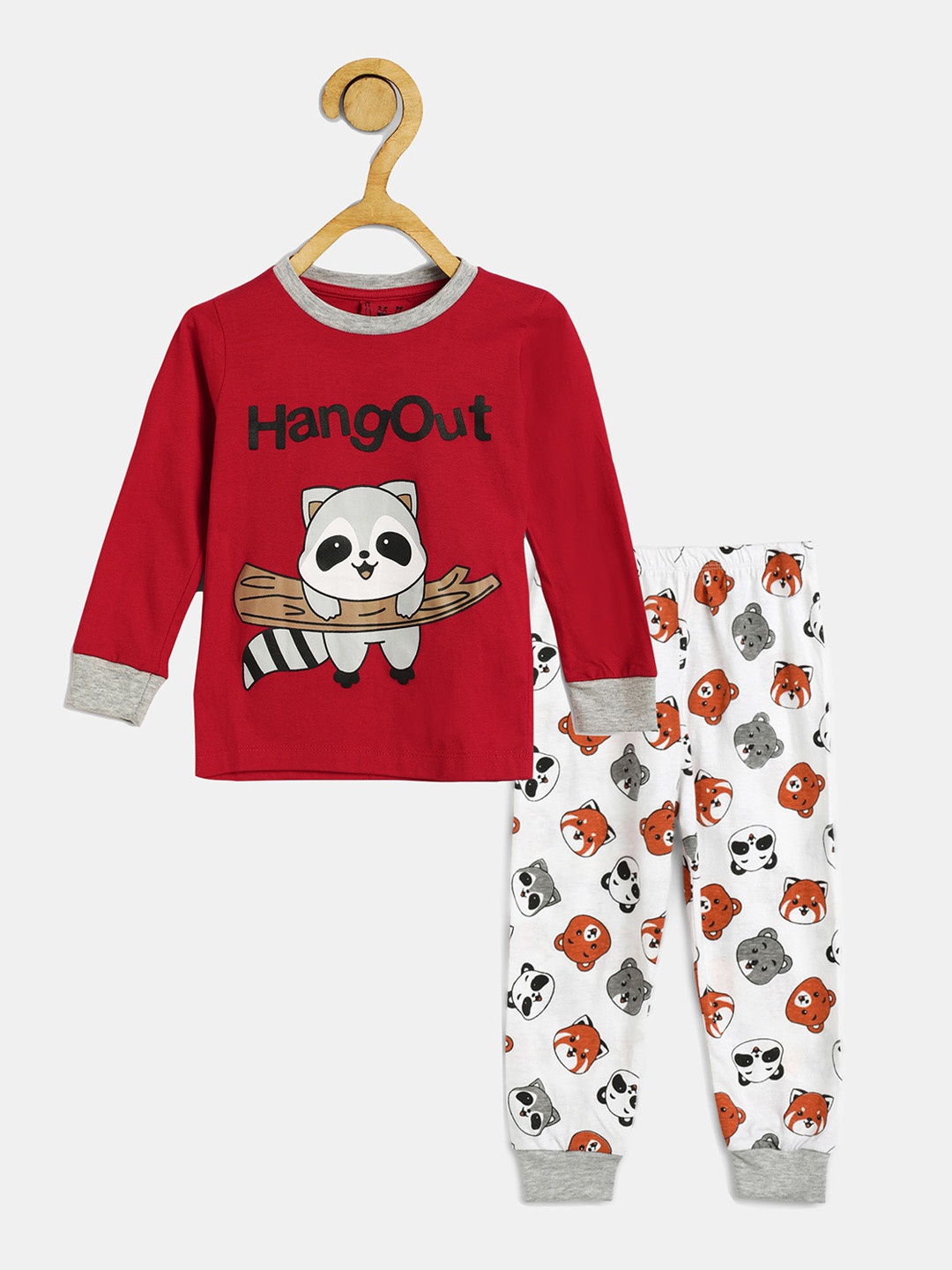 

Wyld Sprog Boys Red & White Printed Night Suits