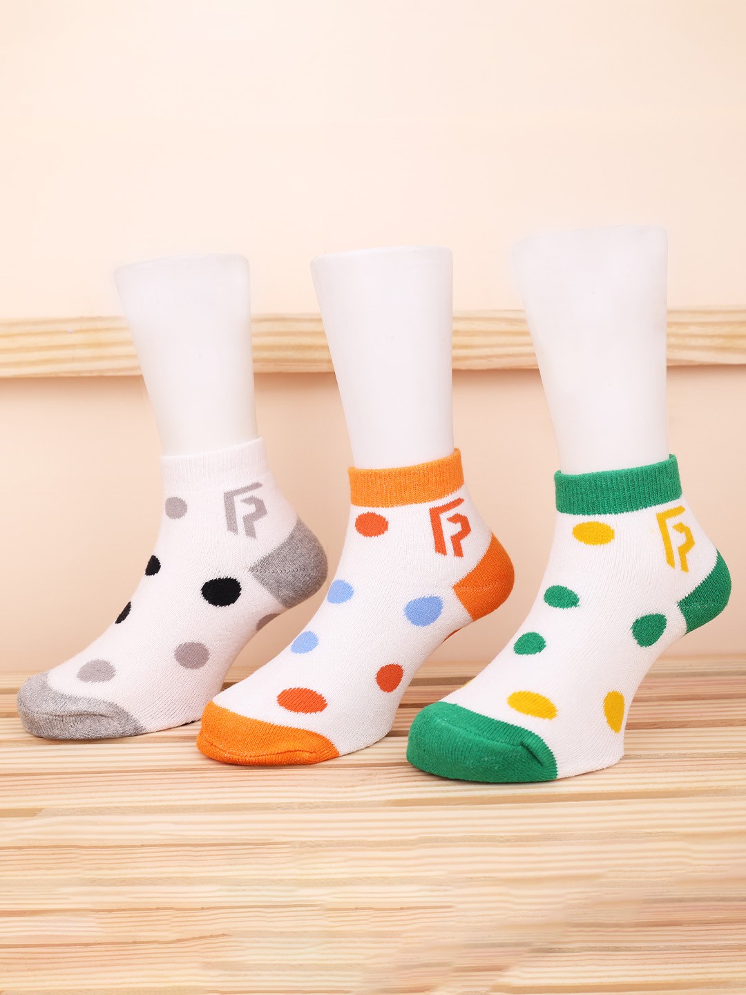 

FOOTPRINT 3 Pairs Infant Kids Patterned Ankle-Length Organic Cotton Socks, White