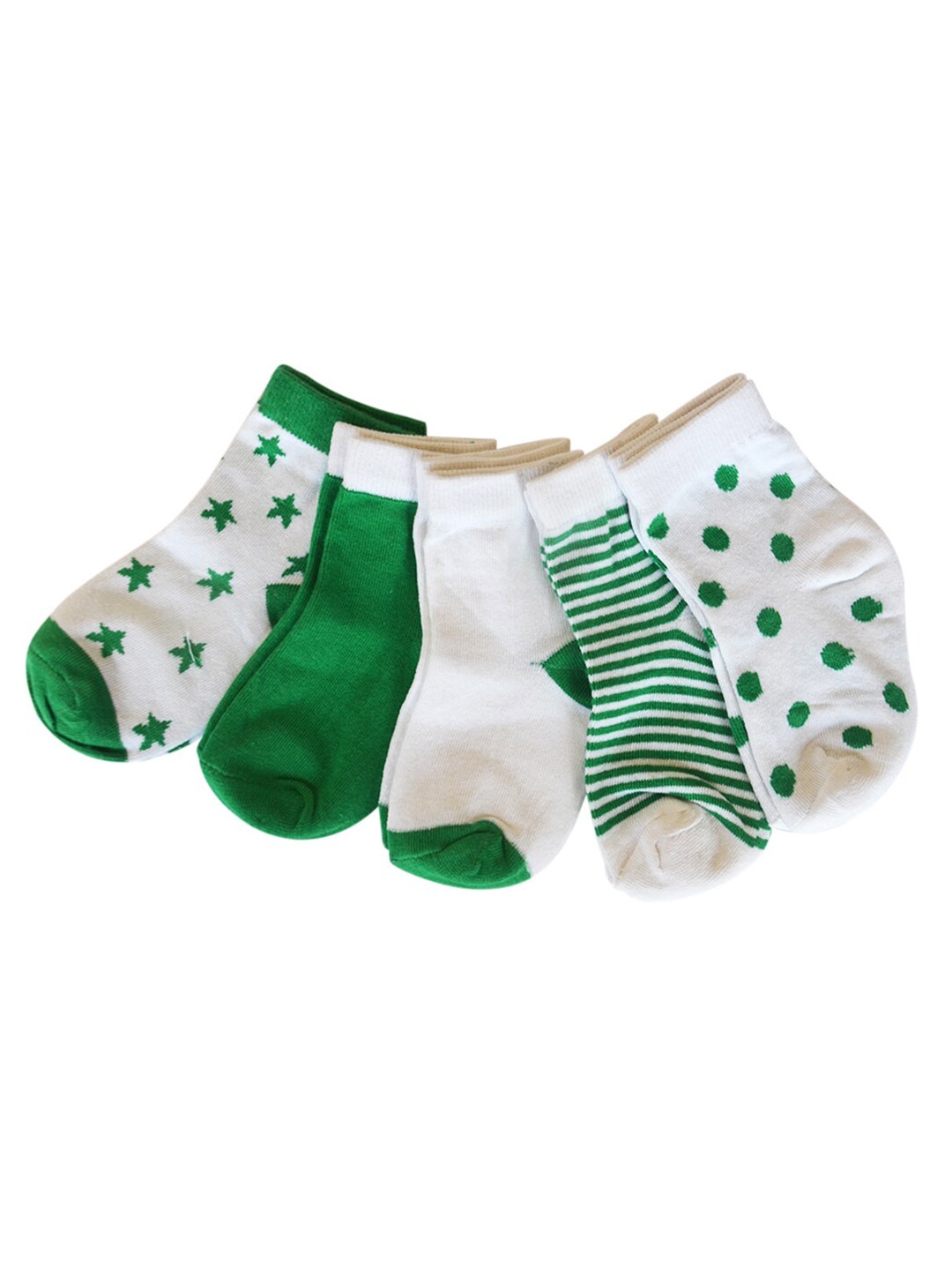 

FOOTPRINT 5 Pairs Infant Kids Patterned Ankle-Length Organic Cotton Socks, White