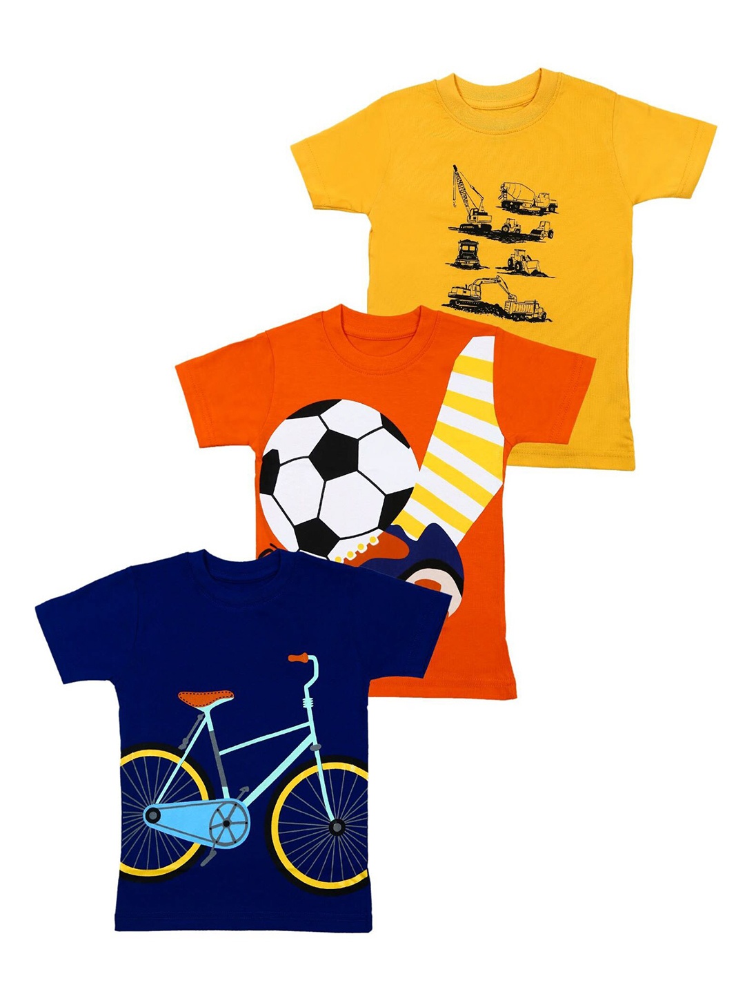 

Crunchy Fashion Boys Multi Color Pack Of 3 Printed Pure Cotton T-shirt