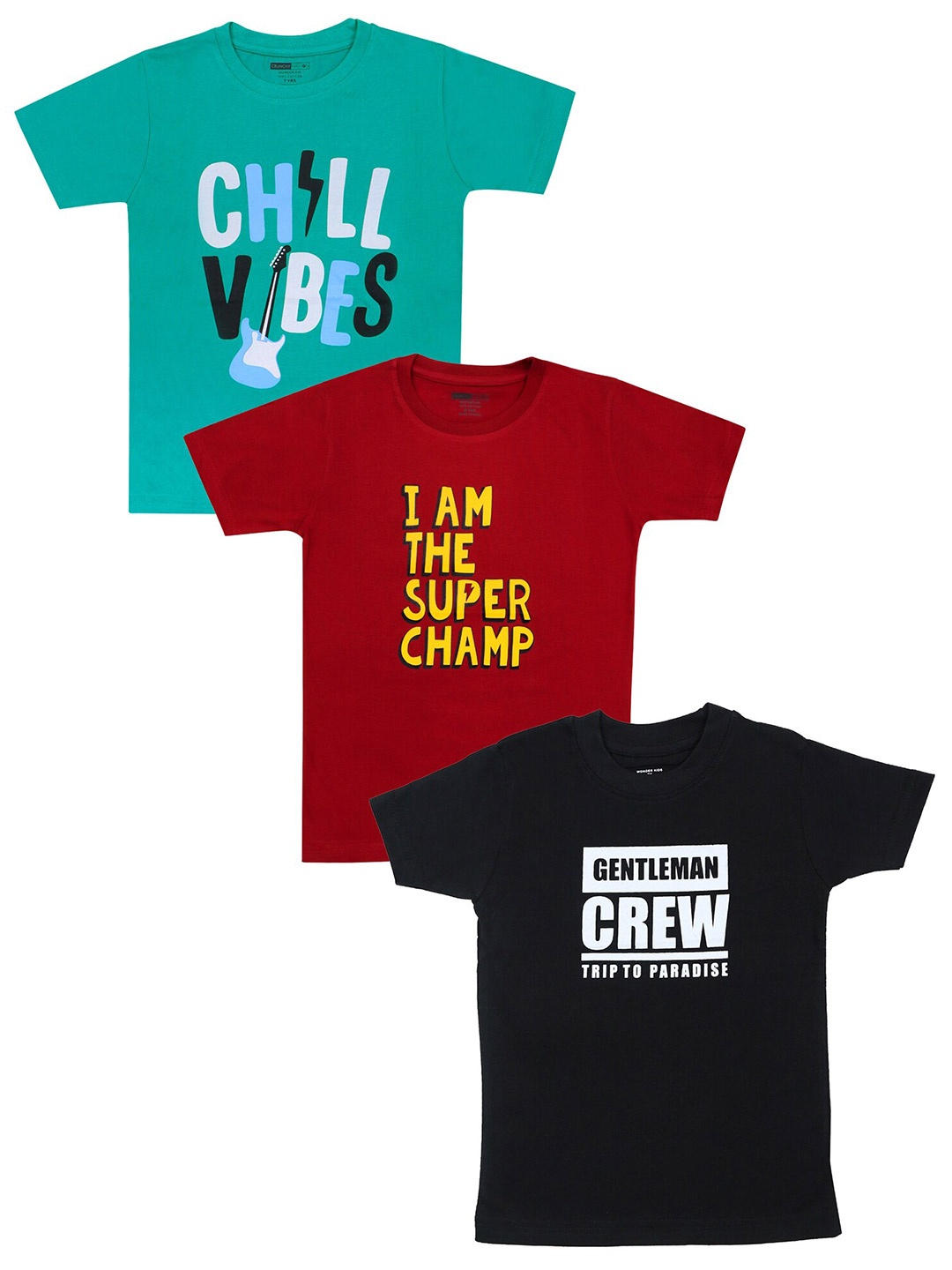 Crunchy Fashion Boys Pack of 3 Multicoloured Typography Printed Outdoor T-shirt, Multi