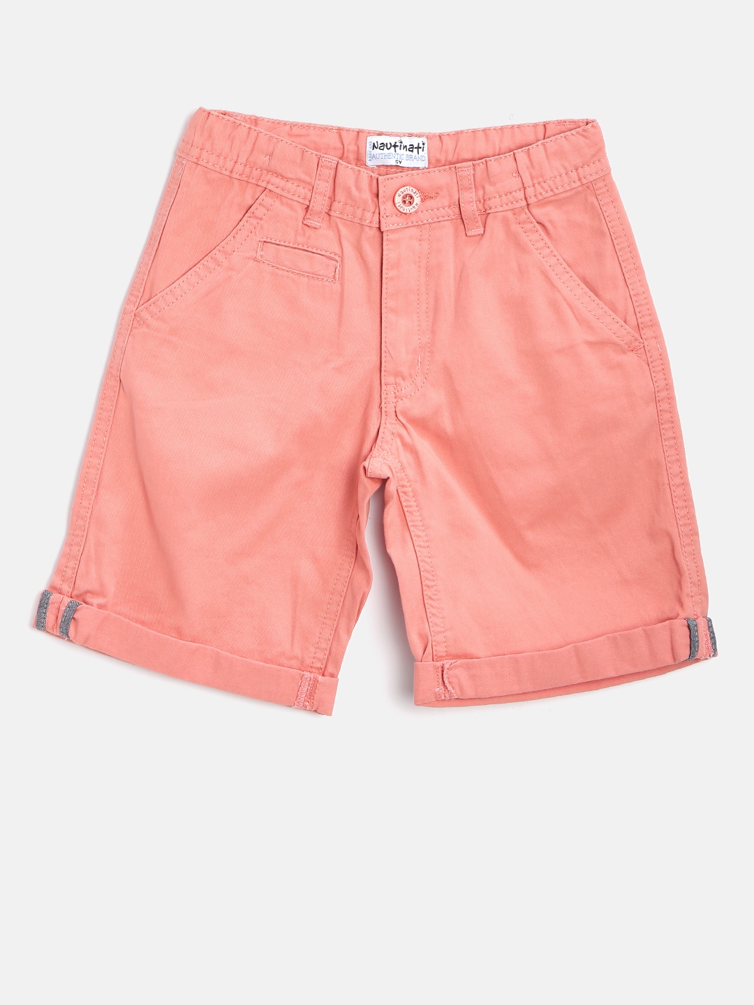 

Nauti Nati Boys Peach-Coloured Solid Chino Shorts