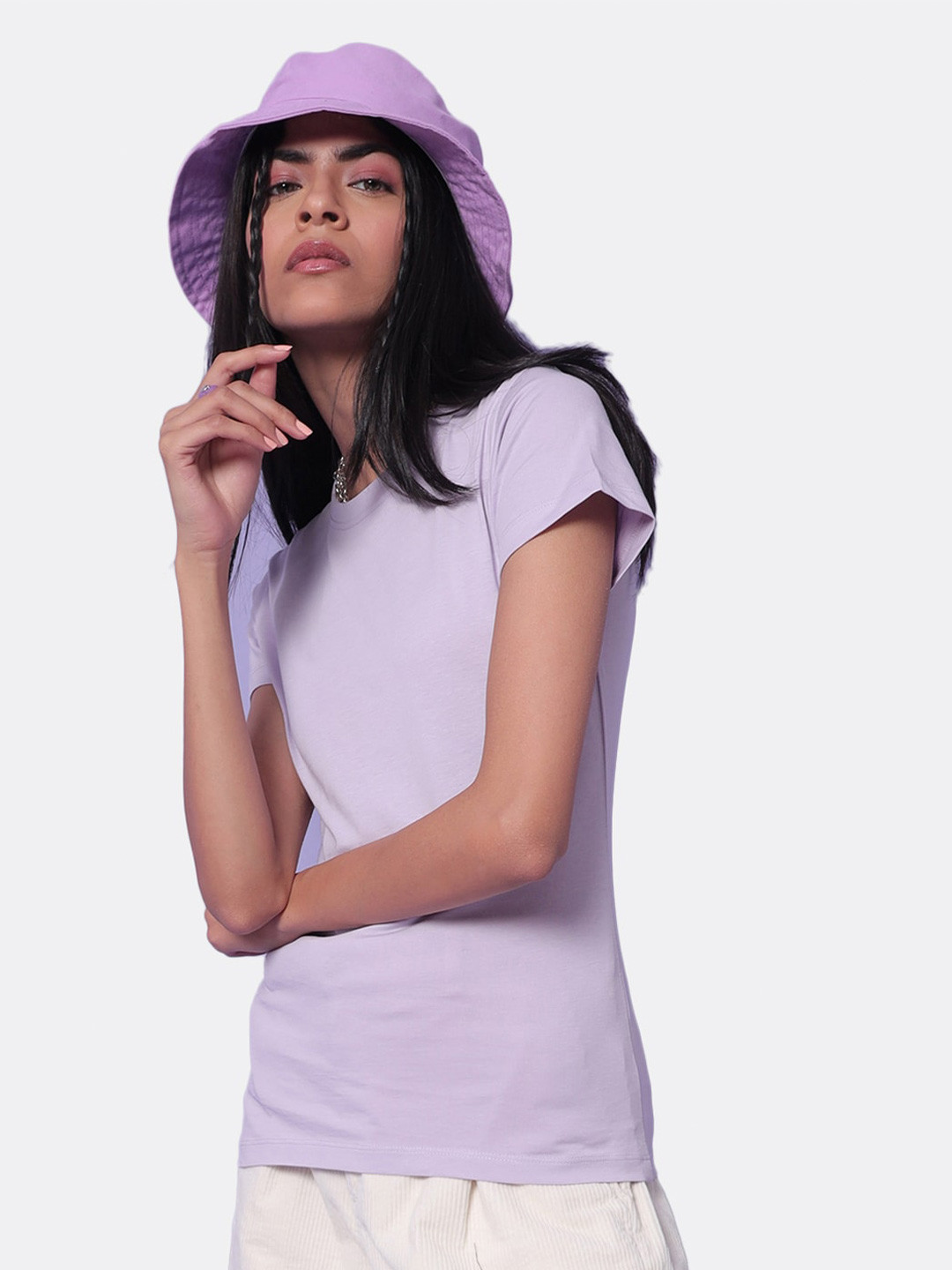 

Bewakoof Women Lavender Casual Cotton T-shirt