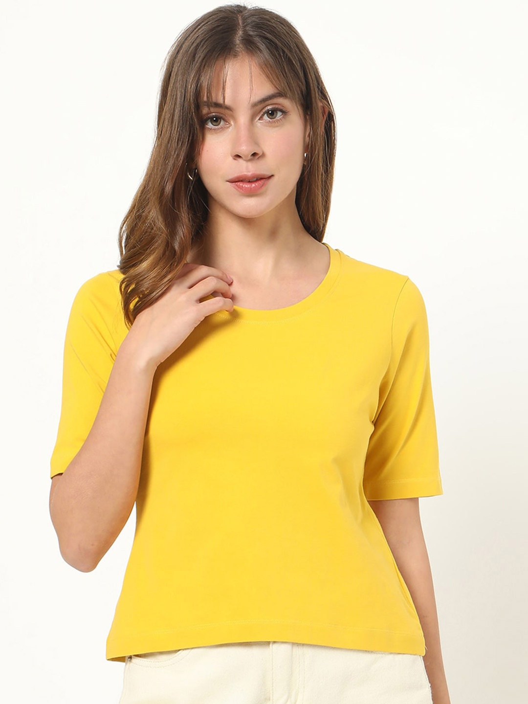 

Bewakoof Women Yellow Solid T-shirt