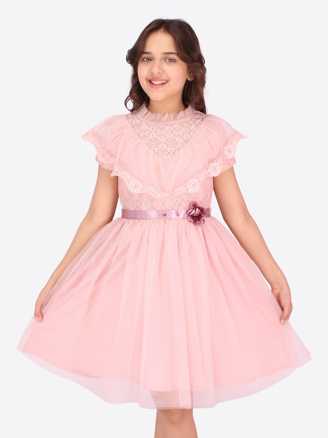 

CUTECUMBER Girls Pink Net Fit & Flare Dress