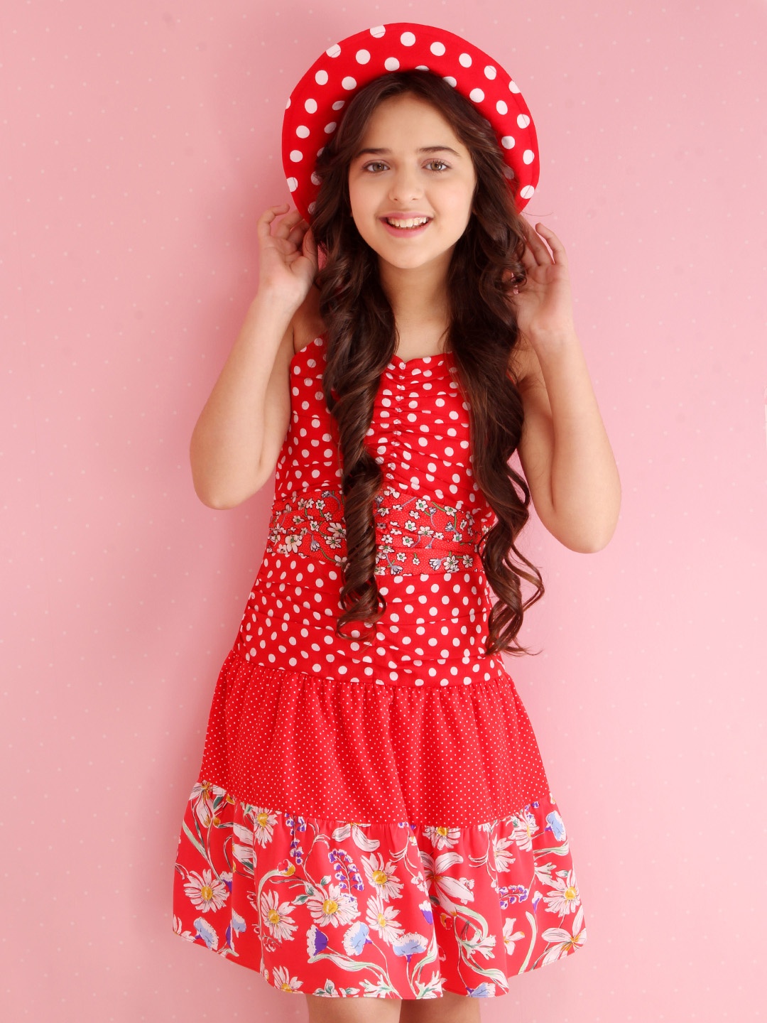 CUTECUMBER Girls Red & White Floral Printed Fit & Flare Dress
