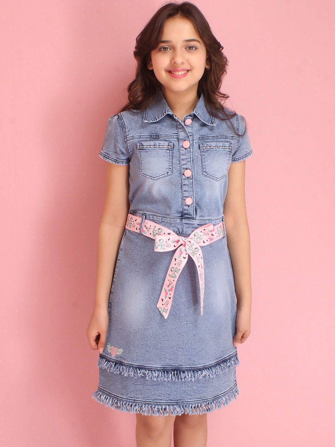 

CUTECUMBER Girls Blue Denim Sheath Dress