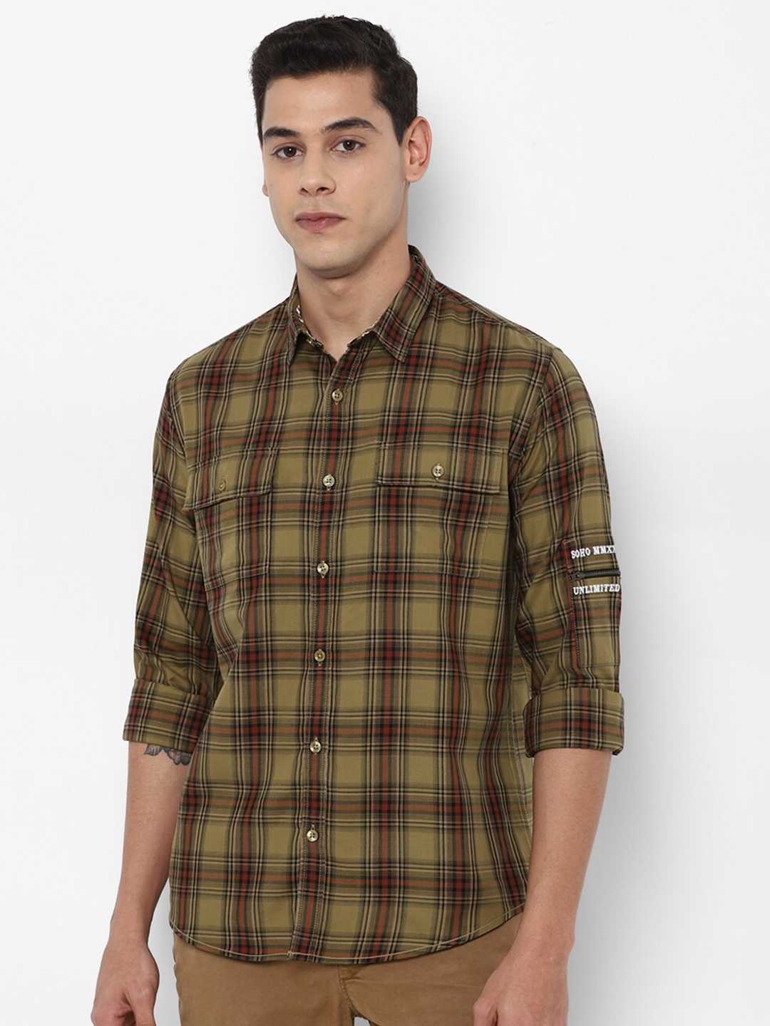 

FOREVER 21 Men Brown Tartan Checks Checked Casual Shirt