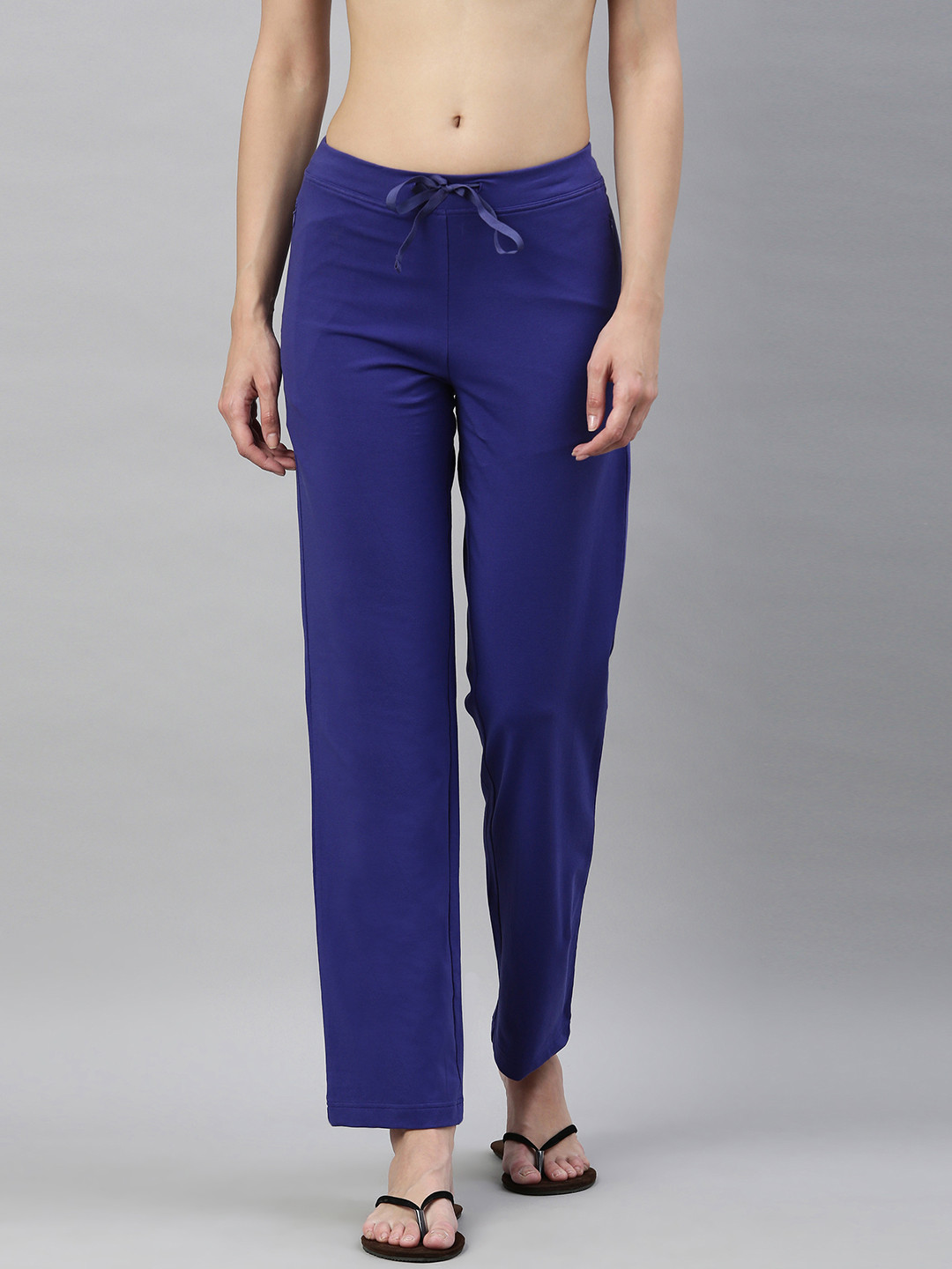 

Enamor Women Solid Mid-Rise Straight Leg Cotton Lounge Pants, Blue
