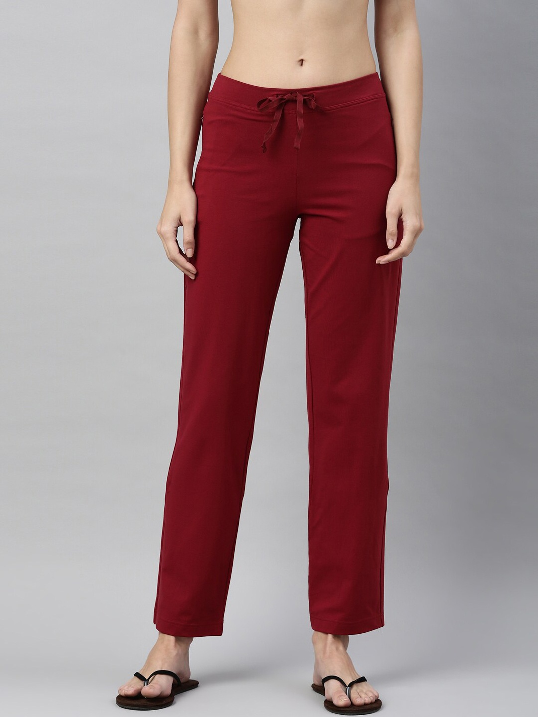 

Enamor Women Solid Mid-Rise Straight Leg Cotton Lounge Pants, Maroon