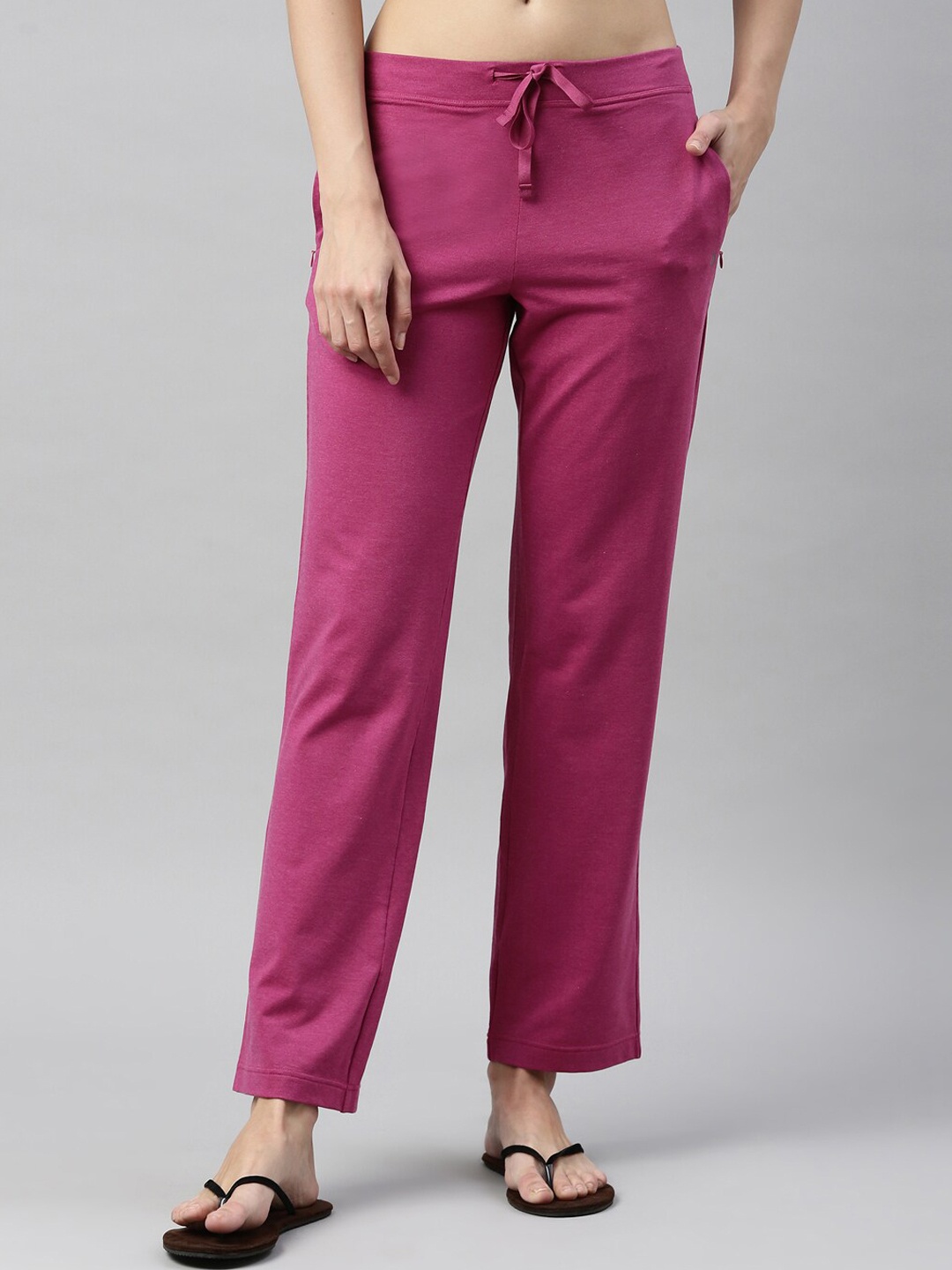 

Enamor Women Solid Mid-Rise Straight Leg Cotton Lounge Pants, Pink