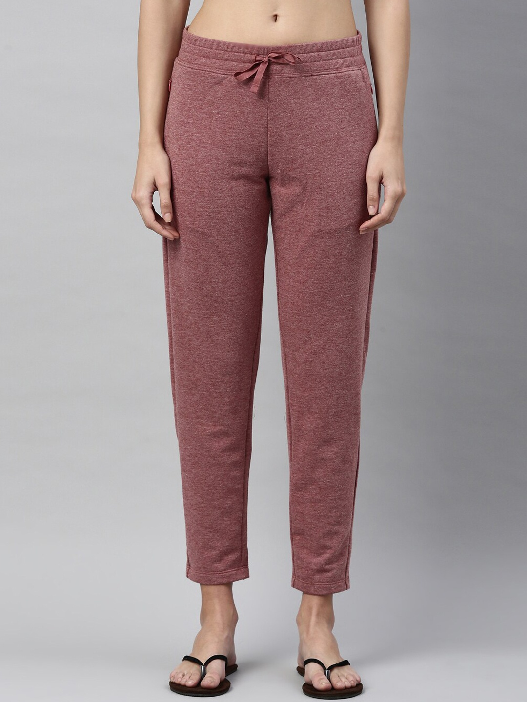 

Enamor Essentials Women Cotton Slim-Fit Mid Rise French Terry Ankle length Lounge Pants, Pink
