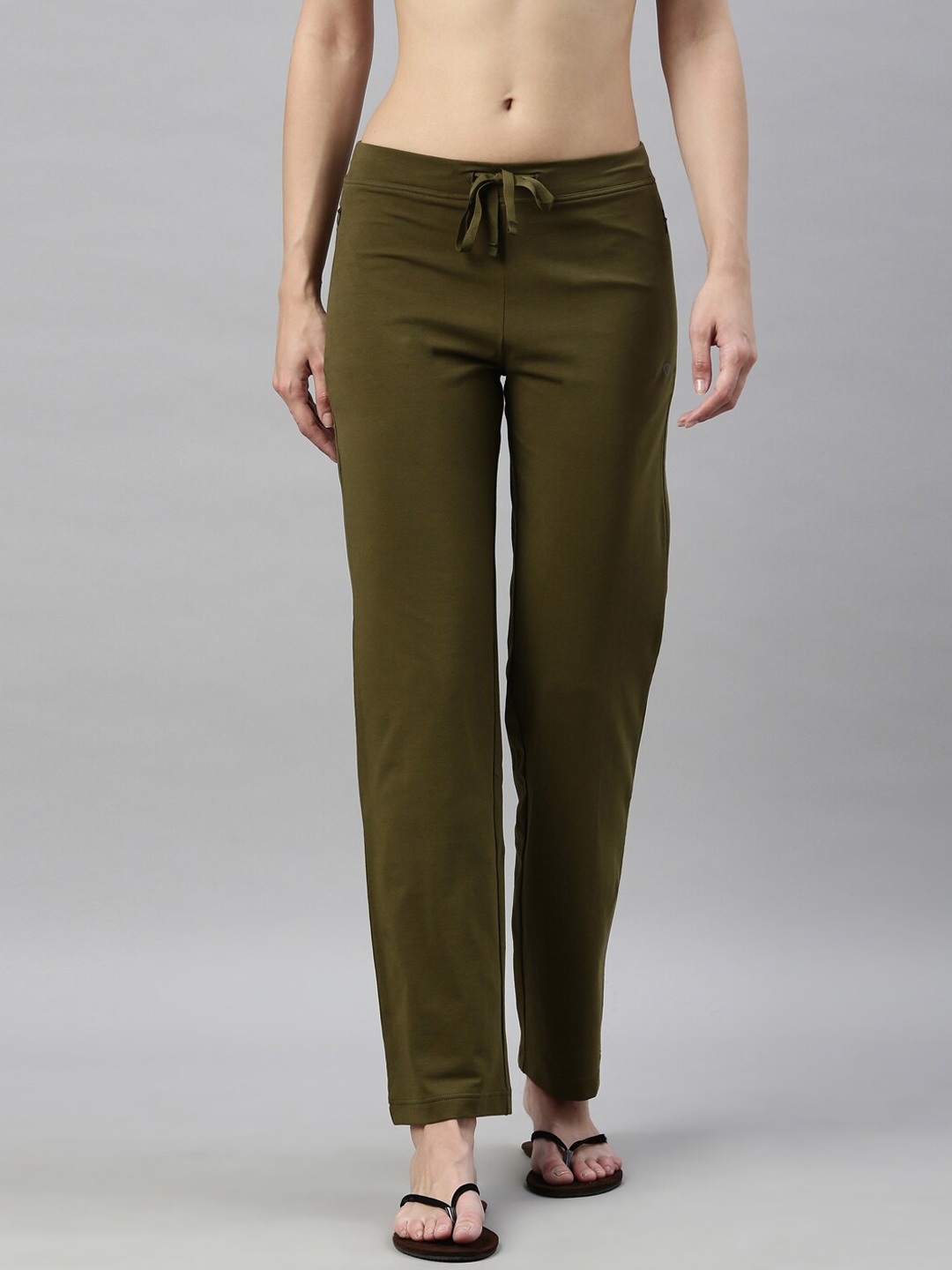 

Enamor Women Solid Mid-Rise Straight Leg Cotton Lounge Pants, Olive
