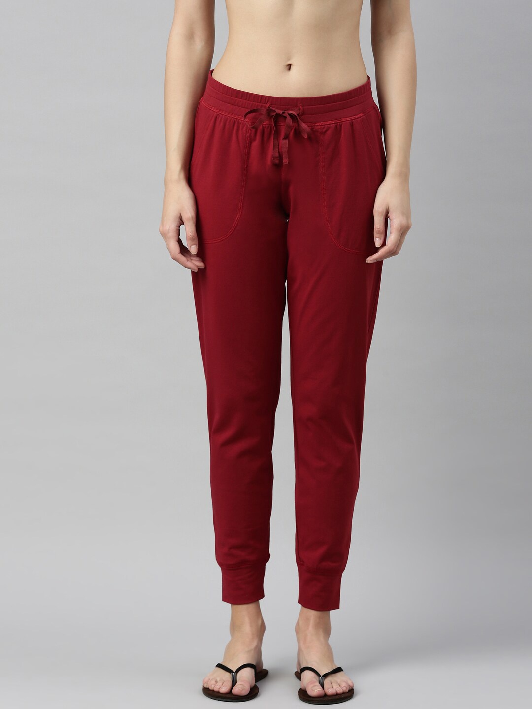 

Enamor Women Relaxed-Fit Mid-Rise Stretch Cotton Joggers E066, Maroon