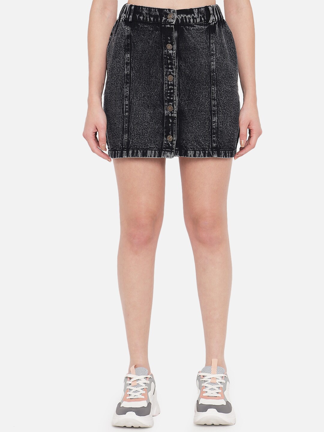 

Orchid Blues Women Black Solid Pure Cotton A-Line Mini Skirts