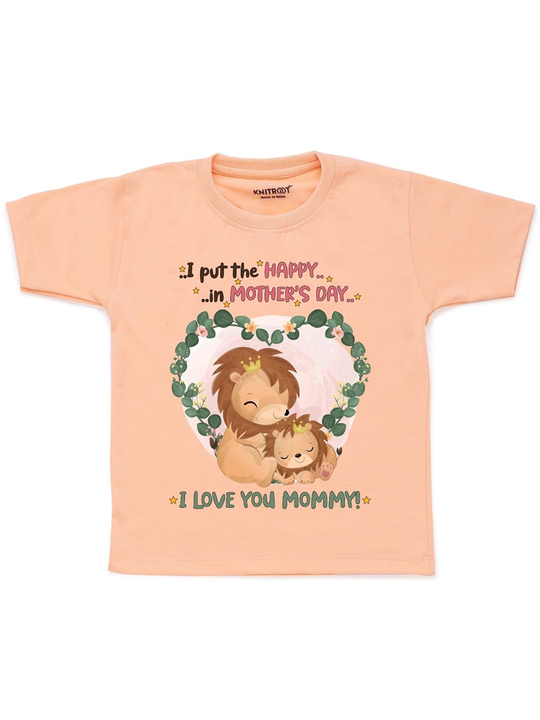

KNITROOT Kids Peach-Coloured Printed Cotton T-shirt