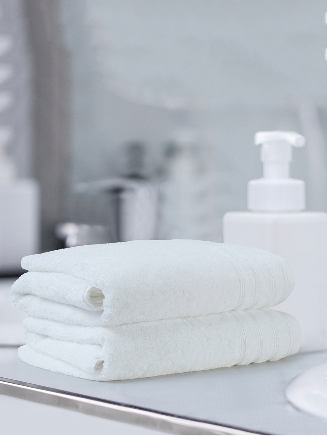 

LUSH & BEYOND Set of 2 White Solid 500 GSM Pure Cotton Bath Towels