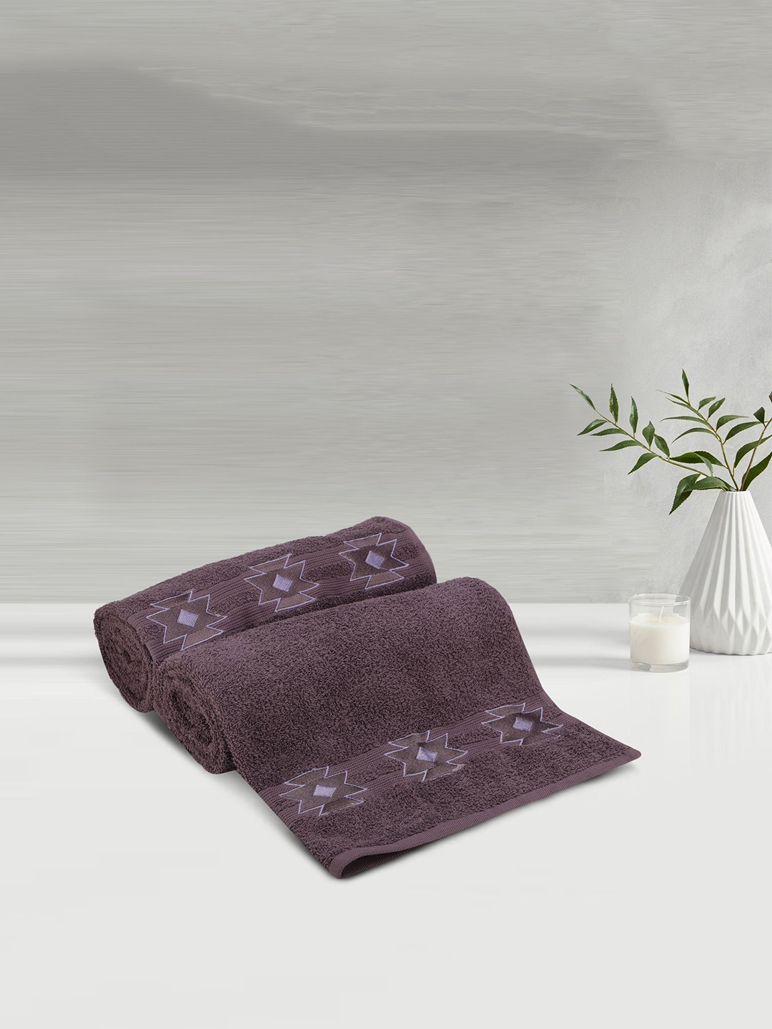 

LUSH & BEYOND Set of 2 Purple Printed 500 GSM Pure Cotton Bath Towels