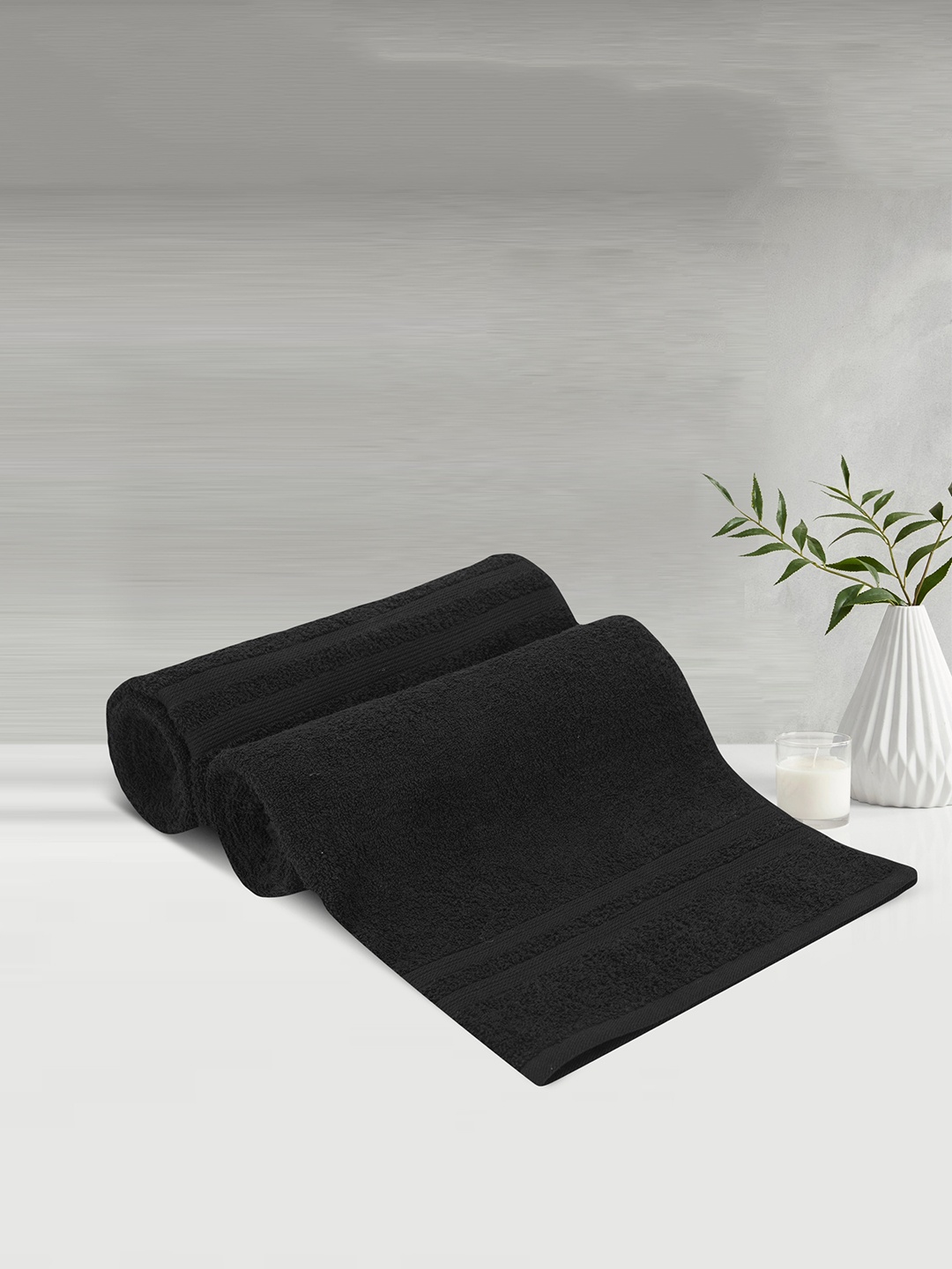 

LUSH & BEYOND Set of 2 Black Solid 500 GSM Pure Cotton Bath Towels