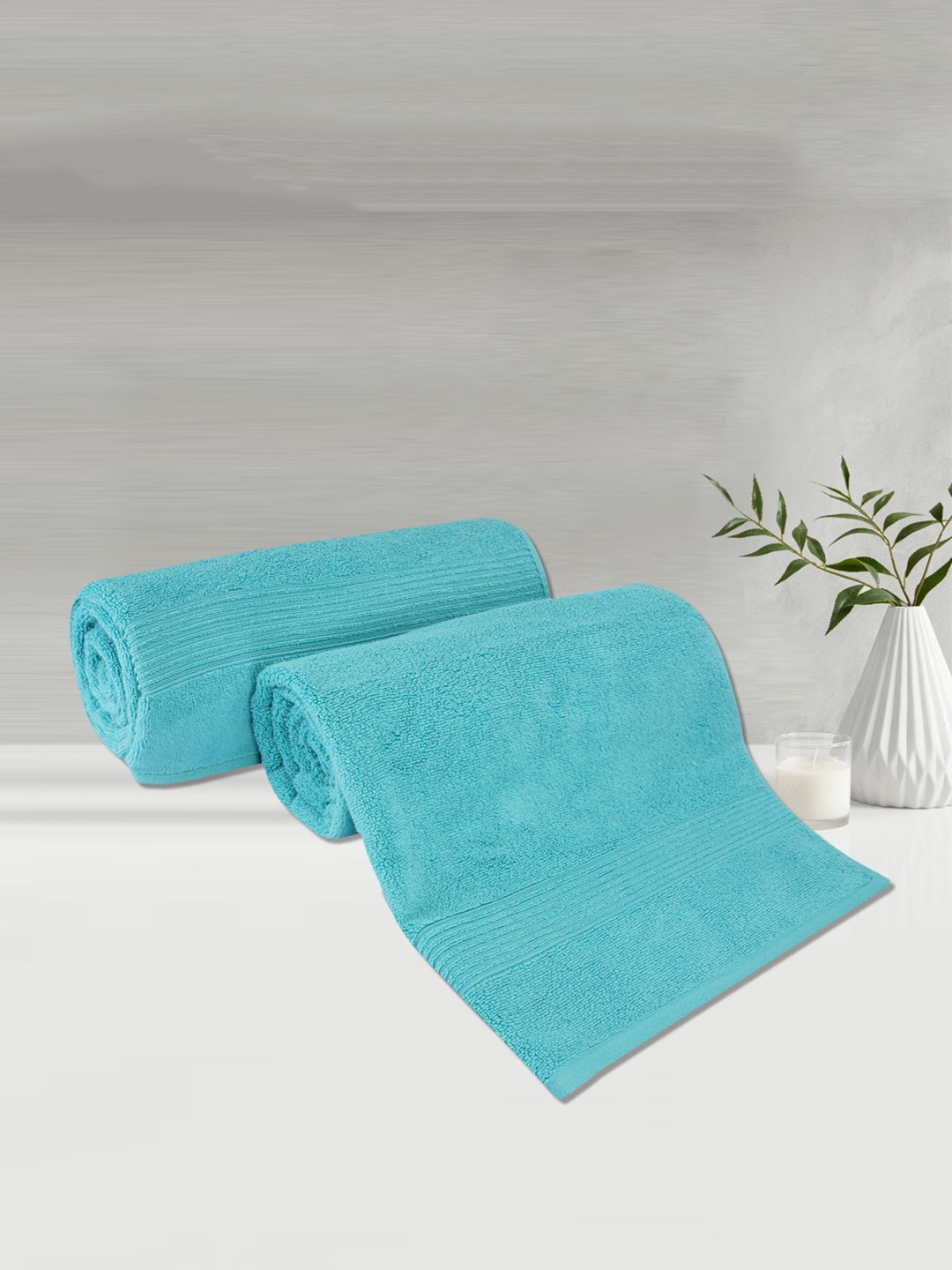 

LUSH & BEYOND Set Of 2 Teal Green Solid Pure Cotton 500 GSM Bath Towels