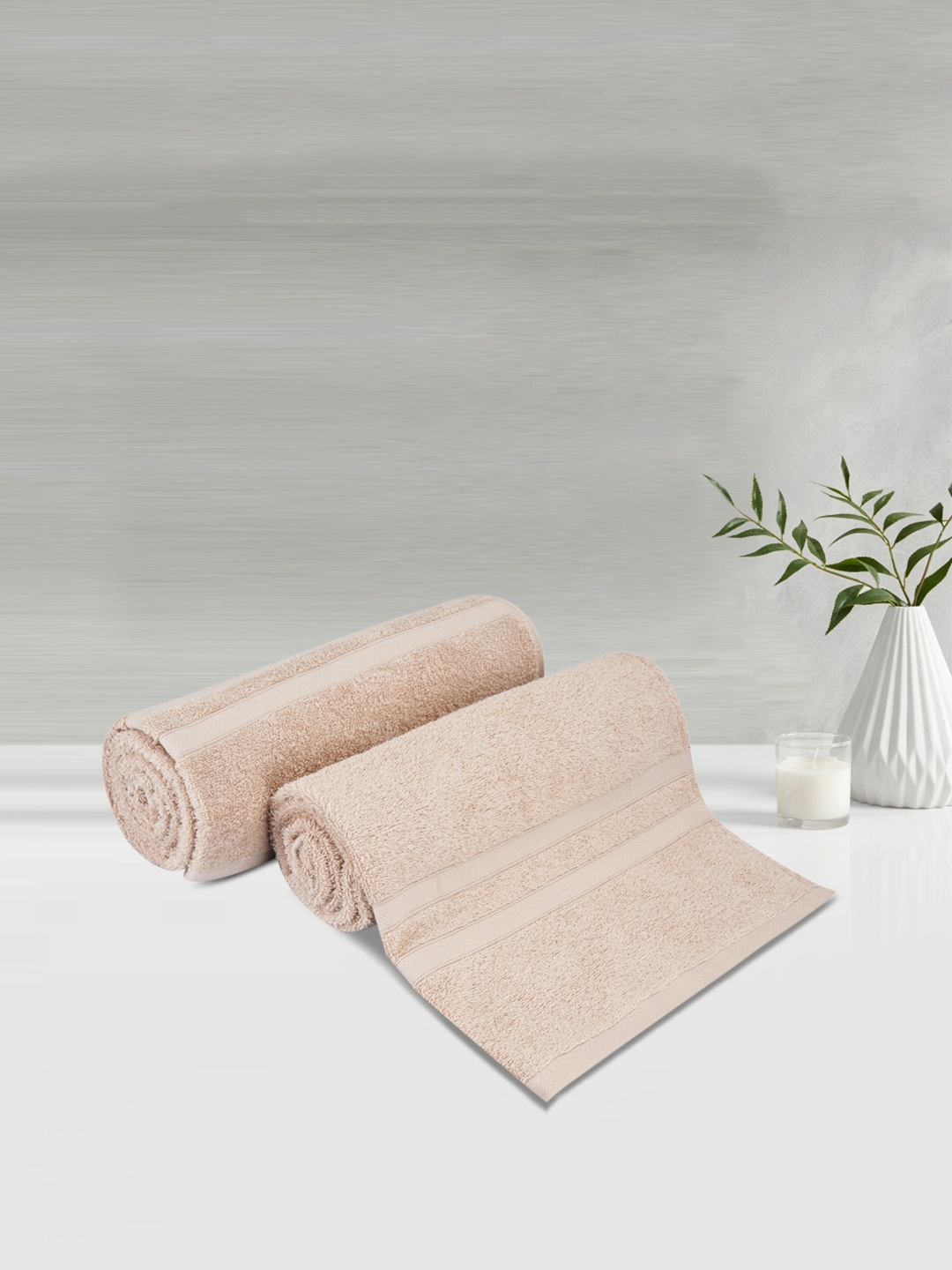 

LUSH & BEYOND Set Of 2 Printed Pure Cotton 500 GSM Bath Towels, Beige