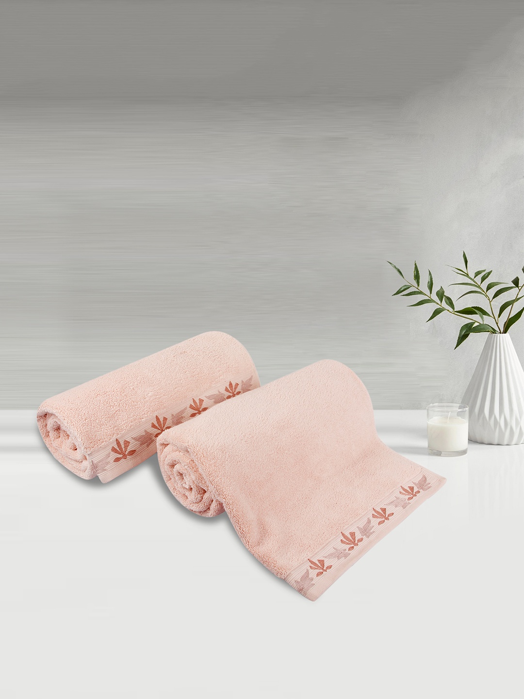 

LUSH & BEYOND Set Of 2 Pink Printed Pure Cotton 500 GSM Bath Towels