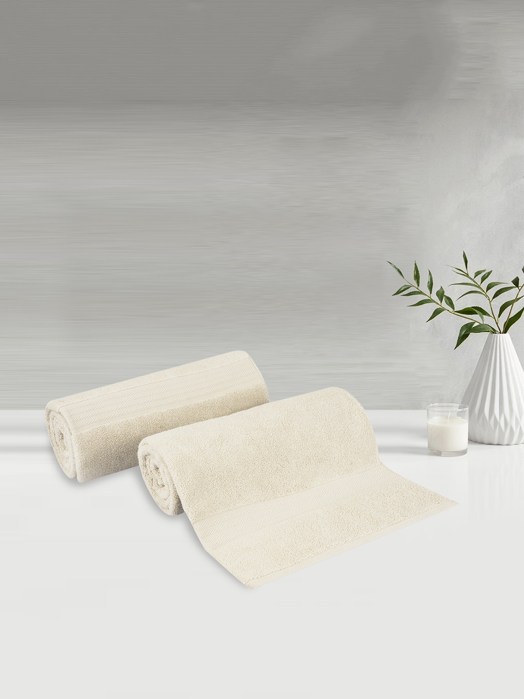 

LUSH & BEYOND Set Of 2 Beige Solid 500 GSM Pure Cotton Bath Towels