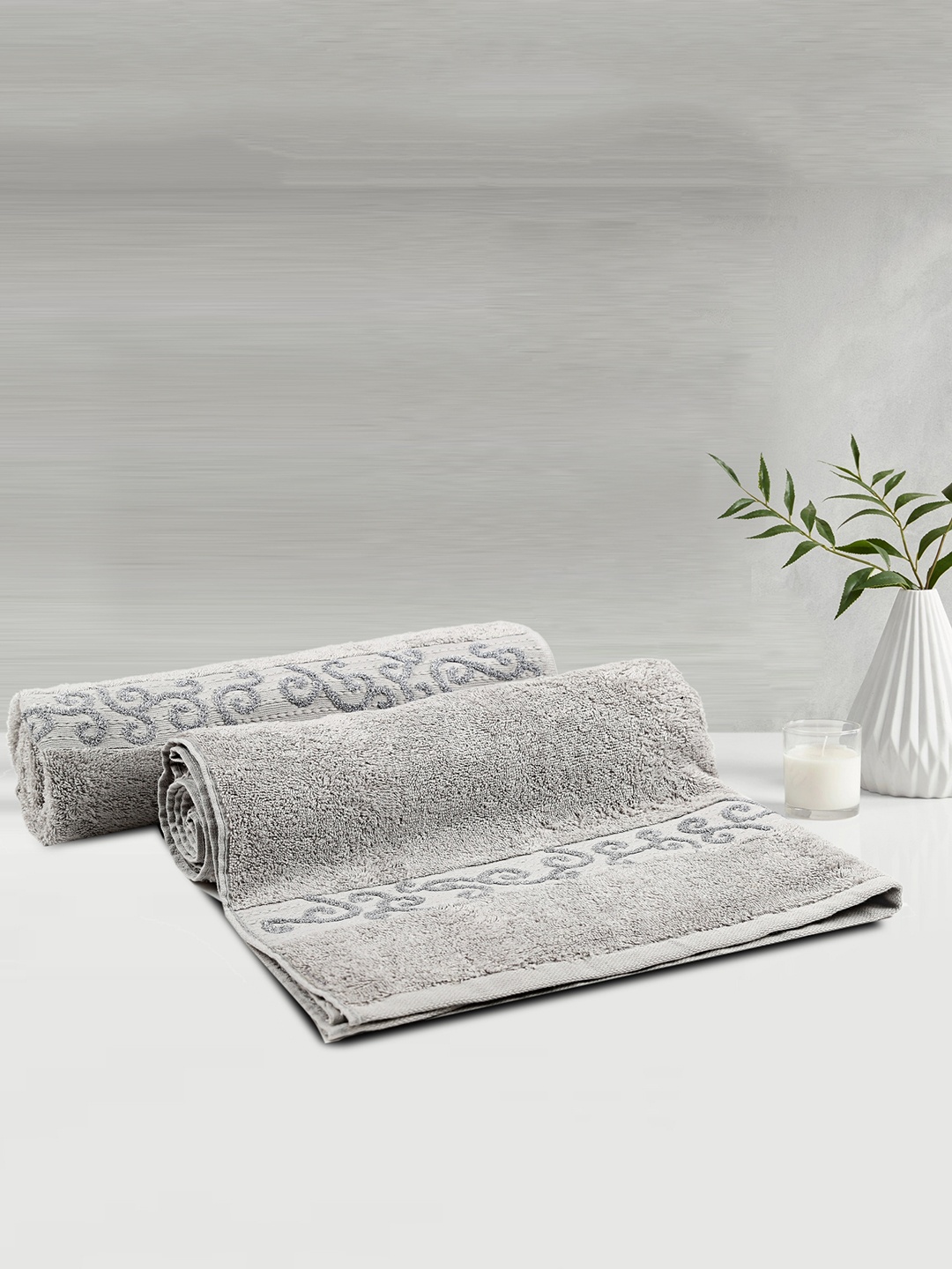 

LUSH & BEYOND Set Of 2 500 GSM Pure Cotton Bath Towels, Grey
