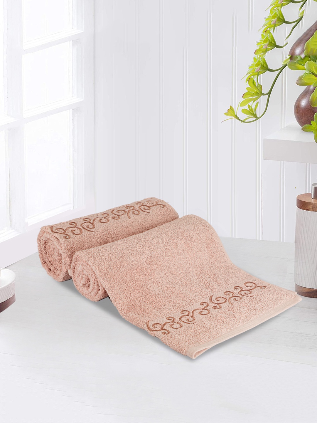

LUSH & BEYOND Set Of 2 Peach-Coloured Solid 500 GSM Pure Cotton Bath Towels