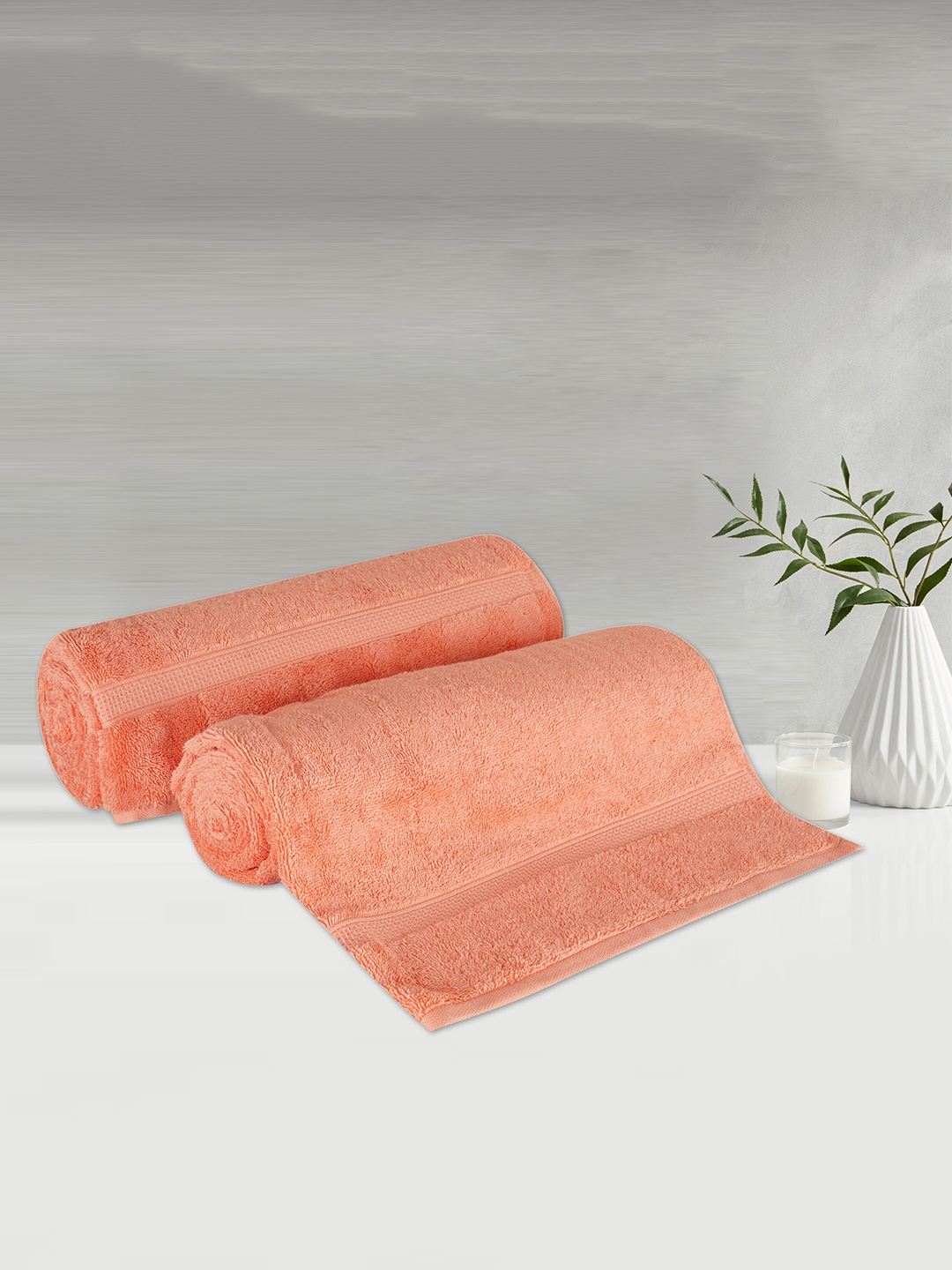 

LUSH & BEYOND Set Of 2 500 GSM Pure Cotton Bath Towels, Peach